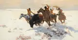 James Elwood Reynolds, Indian Encampment; Indians attacking a buffalo; Cavalry Conversation (A group of three)