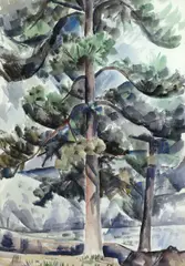 Tree study by Bror Julius Olsson Nordfeldt, watercolor on paper, sold Aug 2016