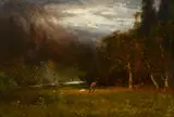 Thomas Hill, Hunter and his dog in a clearing