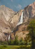 Hermann Herzog, Yosemite Falls, oil on paperboard