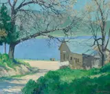 Cuyamaca Lake by Maurice Braun, oil on canvas affixed to board, sold Apr 2016
