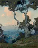 Oak at sunset (View into Pasadena) by Marion Wachtel, watercolor on paper, sold Apr 2016