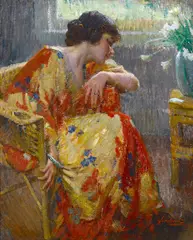 Matteo Sandona, In her Kimono, oil on canvas