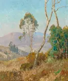 Trees on a hillside by Maurice Braun, oil on canvas, sold Apr 2016