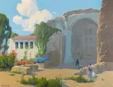 Visitors to Mission San Juan Capistrano by Elmer Wachtel, oil on canvas, offered Apr 2016