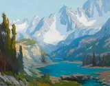 Long Lake, Sierra Nevada by Marion Wachtel, oil on canvas, sold Apr 2016