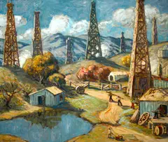 Oil wells of Montebello by Elliot Bouton Torrey, 1922, oil on canvas, sold Apr 2016