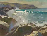 Ray Roberts, Two harbors, Catalina, oil on canvas board