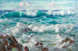 Shirley Marie Russell, Oahu surf, oil on canvas