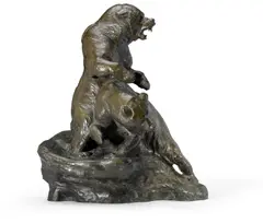 Charles Robert Knight, Grizzlies, bronze with brown patina and green highlights