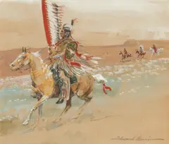 Edward Borein, Indian on horseback; Mounted Indian warrior (two)