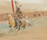 Edward Borein, Indian on horseback; Mounted Indian warrior (two)