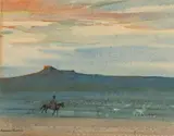 Edward Borein, Goat herd at sunset, watercolor on paper