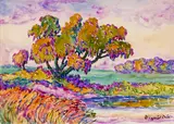 Birger Sandzén, Panorama Wheat field, 1926, watercolor on paper