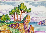 Birger Sandzén, By the seashore, 1926, watercolor on paper