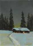 Theodore Roosevelt Lambert, Cabin in the Alaskan snow, 1940, oil on board
