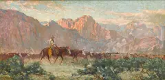 Raymond Nott, Herding cattle, oil on canvas
