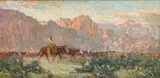 Raymond Nott, Herding cattle, oil on canvas