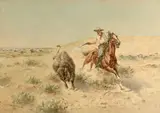Herman Wendleborg Hansen, Buffalo hunt, watercolor on paper affixed to board