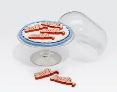 Judy Chicago, Study for Six Erotic Cookies on an Edible Plate, 1967; Study for Cookie Cutter, 1967; Six Erotic Cookies on an Edible Plate, 1967 (3), first and second acrylic and ink on paper with wooden frame; third plastic bowl, glass and painted plaster