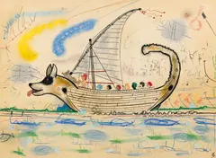 Untitled by Roy De Forest, 1977, pastel, colored pencil and graphite on paper, sold May 2016