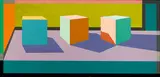 Ronald Davis, Cube Trio, 1973, Cel-Vinyl acrylic on linen on panel