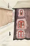 Charles E. Burchfield, Street Scene with Figure, watercolor and pencil on paper