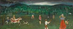John Wilde, Baseball Scene, oil on Masonite