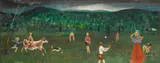 John Wilde, Baseball Scene, oil on Masonite