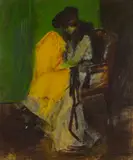 Charles Webster Hawthorne, The Yellow Shawl, circa 1903, oil on board laid down on board