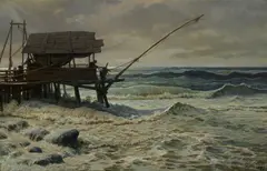 Elihu Vedder, Off Pier Head, Viareggio, Italy, oil on canvas