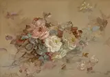 Franz Bischoff, Yellow and pink roses, watercolor on paperboard