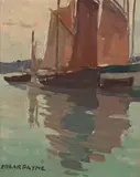 Boats with red sails by Edgar Alwin Payne, oil on canvas affixed to board, sold Nov 2015