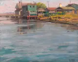 Sam Hyde Harris, Sunset beach, oil on canvas affixed to board