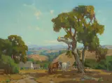 Horses on a ranch by Marion Wachtel, oil on canvas, offered Nov 2015