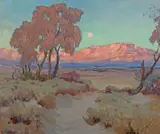 Jean Mannheim, Moonrise, Coachella Valley, oil on board