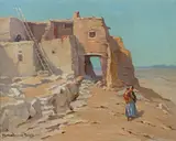 Walpi, on the first mesa by Marion Wachtel, oil on canvas affixed to board, sold Nov 2015
