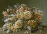 Raoul M. de Longpre, Freshly cut yellow roses, gouache on paper