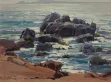 Hanson Puthuff, Rocky coast, oil on masonite