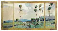 Karl Schmidt, Mountain path and eucalyptus, California (triptych), 1930, oil on canvas