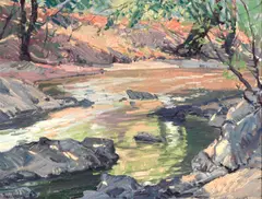Oregon brook by Paul Lauritz, oil on canvas affixed to board, sold Nov 2015