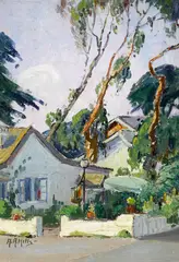 Los Andes Garden, Laguna Beach by Anna Althea Hills, oil on canvas affixed to board, sold Nov 2015