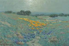 Granville Redmond, Poppies and lupine, oil on canvas