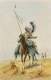 Edward Borein, Mounted Indian warrior, watercolor on paper