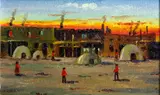 Eldridge Ayer Burbank, San Ildefonso Indian village, New Mexico, Three Acoma Indian village scenes, New Mexico (group of four), oil on canvas board