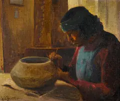 Will, Indian pot painter, oil on canvas affixed to board