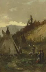 John Mix Stanley, Indian encampment, oil on canvas