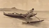 Joseph Dwight Strong, Pushing the outrigger, 1886, ink on paper affixed to paperboard