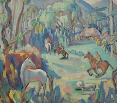 Omer Thomas Lassonde, Samoan rhapsody (White horse and riders), oil on canvas