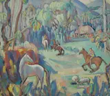 Omer Thomas Lassonde, Samoan rhapsody (White horse and riders), oil on canvas
